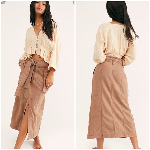 Free People Dresses & Skirts - NWT Free People Catching Feelings Brown Midi Skirt